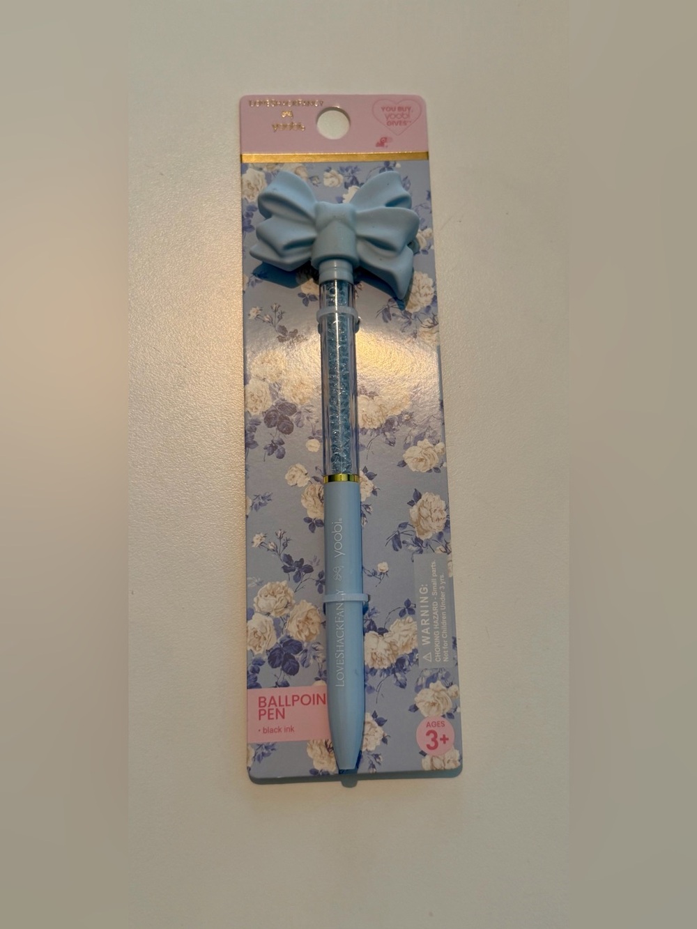 LoveShackFancy x Yoobi Everblooming Rosettes Bow Ballpoint Pen in Whisper Blue